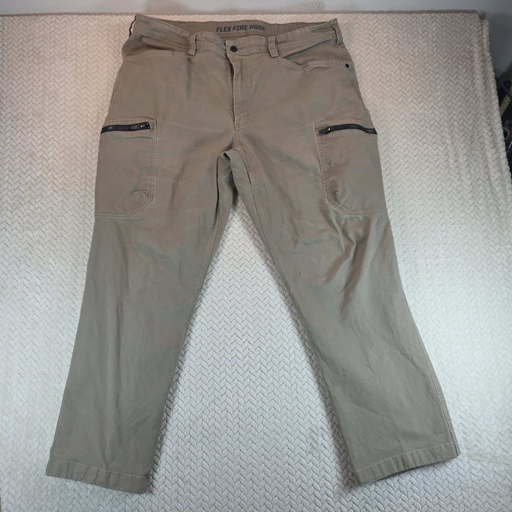 Duluth Trading Co Flex Fire Hose Zipper Cargo Khaki Tan 42x30 Mens Workwear